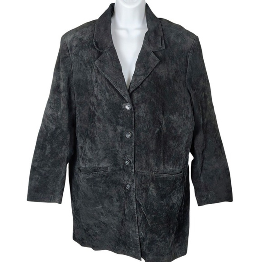 Dennis‎ Basso Black Suede Leather Jacket Car Coat Plus Size 1X goth grunge daark
